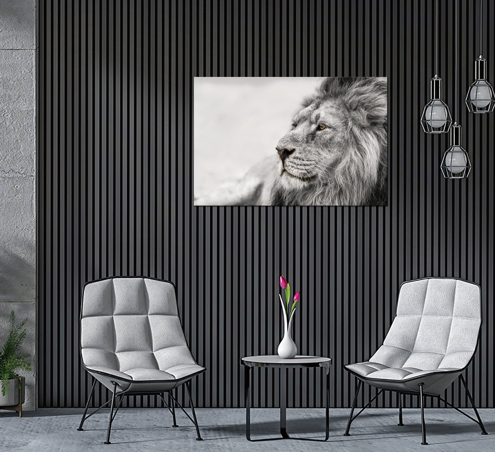 Observing Lion Acrylic Print showcasing a majestic lion design on a sleek, high-gloss acrylic panel, perfect for modern wall decor.