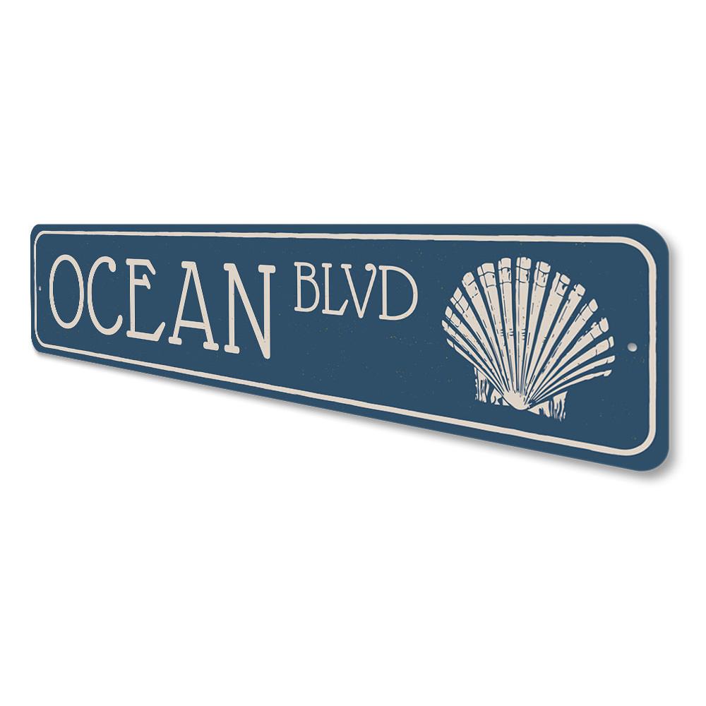 Ocean Blvd Sign made of durable aluminum, featuring a beach-themed design, perfect for coastal decor.