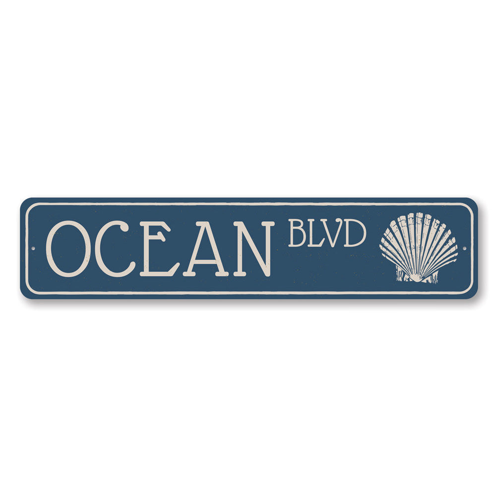 Ocean Blvd Sign made of durable aluminum, featuring a beach-themed design, perfect for coastal decor.