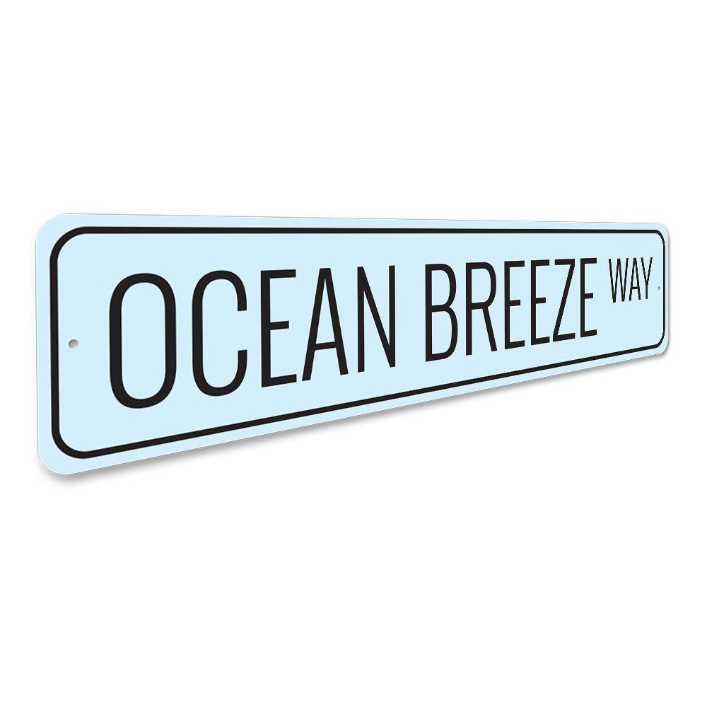 Ocean Breeze Way Sign made of high-quality aluminum, featuring a coastal design perfect for beach houses and outdoor decor.