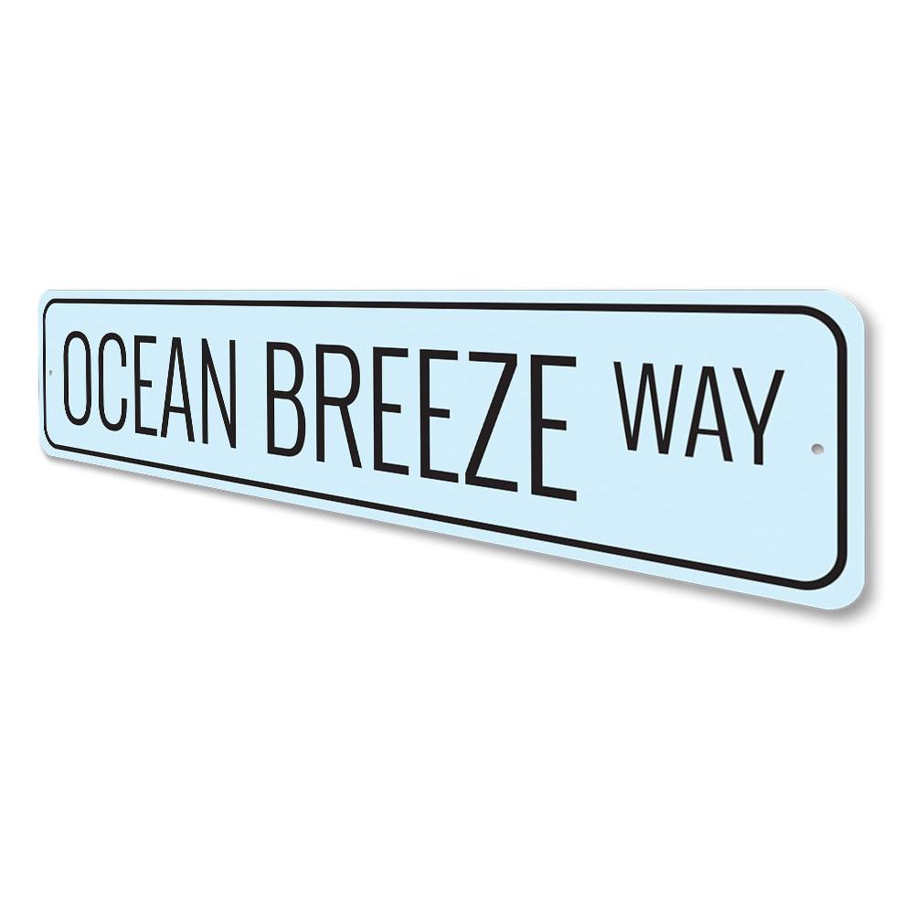 Ocean Breeze Way Sign made of high-quality aluminum, featuring a coastal design perfect for beach houses and outdoor decor.