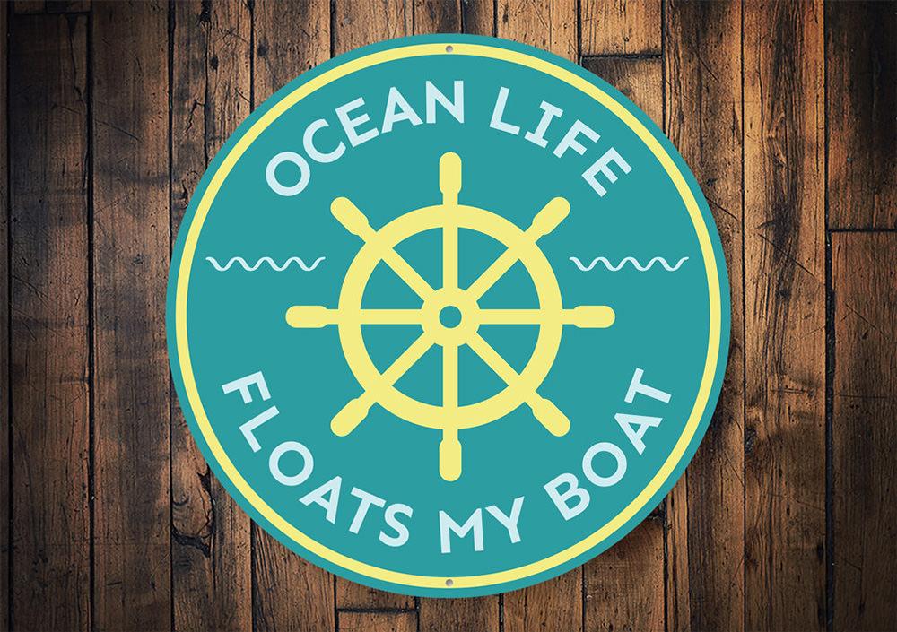 Ocean Life Sign made of high-quality aluminum, featuring vibrant coastal designs, perfect for beach-themed decor.