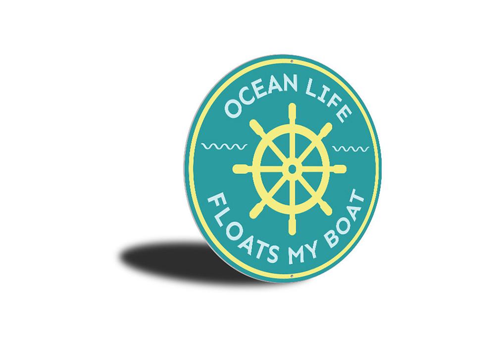 Ocean Life Sign made of high-quality aluminum, featuring vibrant coastal designs, perfect for beach-themed decor.