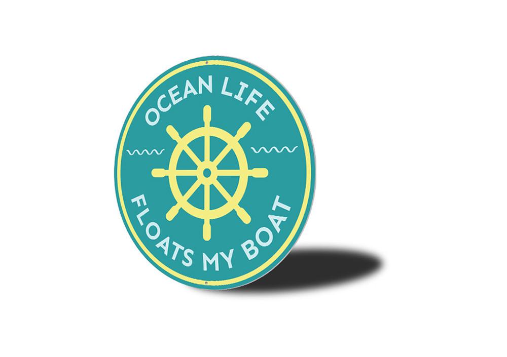 Ocean Life Sign made of high-quality aluminum, featuring vibrant coastal designs, perfect for beach-themed decor.