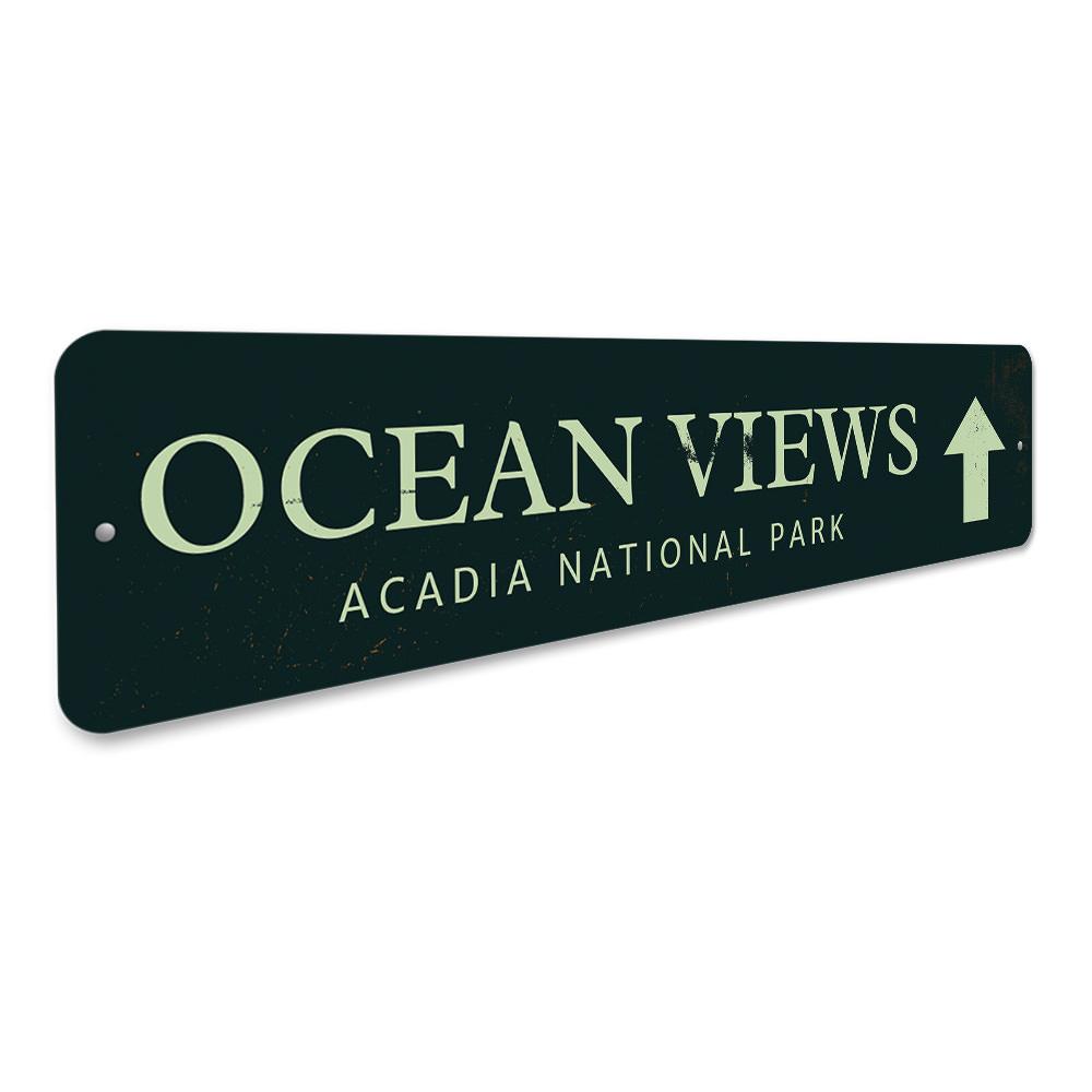 Ocean Views Sign made of high-quality aluminum, featuring a beautiful coastal design, perfect for home decor.