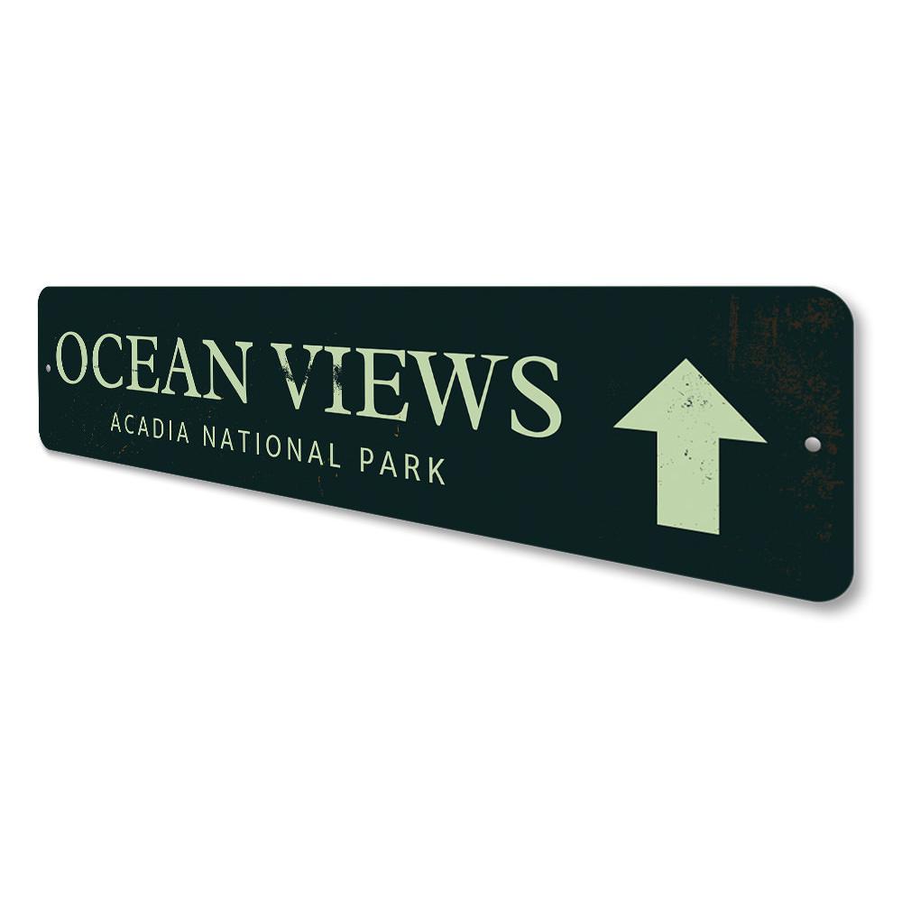 Ocean Views Sign made of high-quality aluminum, featuring a beautiful coastal design, perfect for home decor.