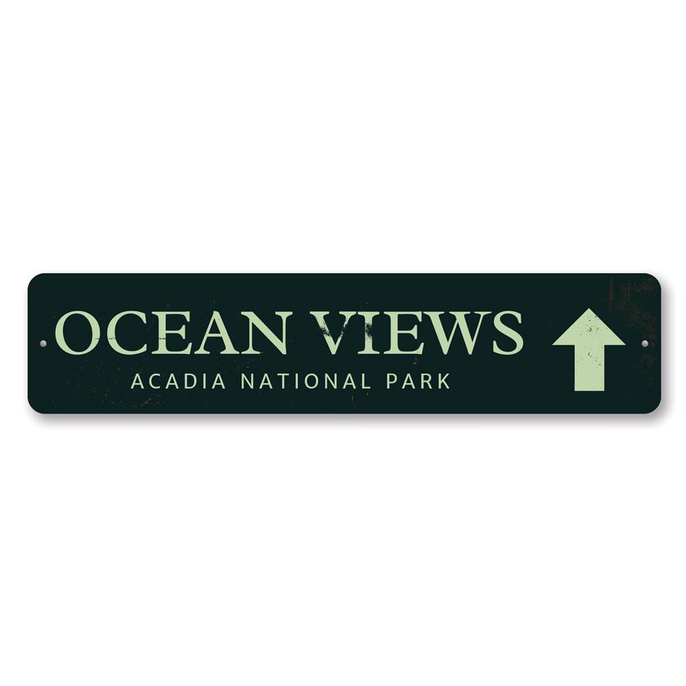 Ocean Views Sign made of high-quality aluminum, featuring a beautiful coastal design, perfect for home decor.