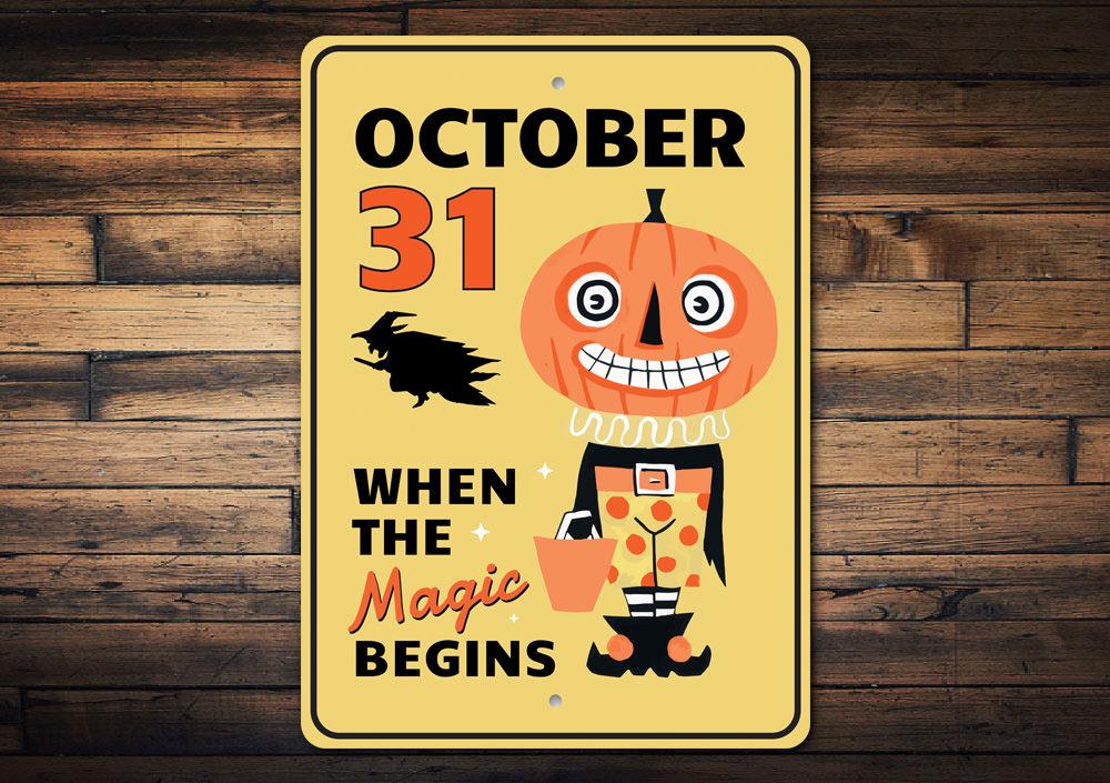 October 31 decorative sign made of aluminum, featuring spooky Halloween-themed design, perfect for indoor and outdoor decoration.