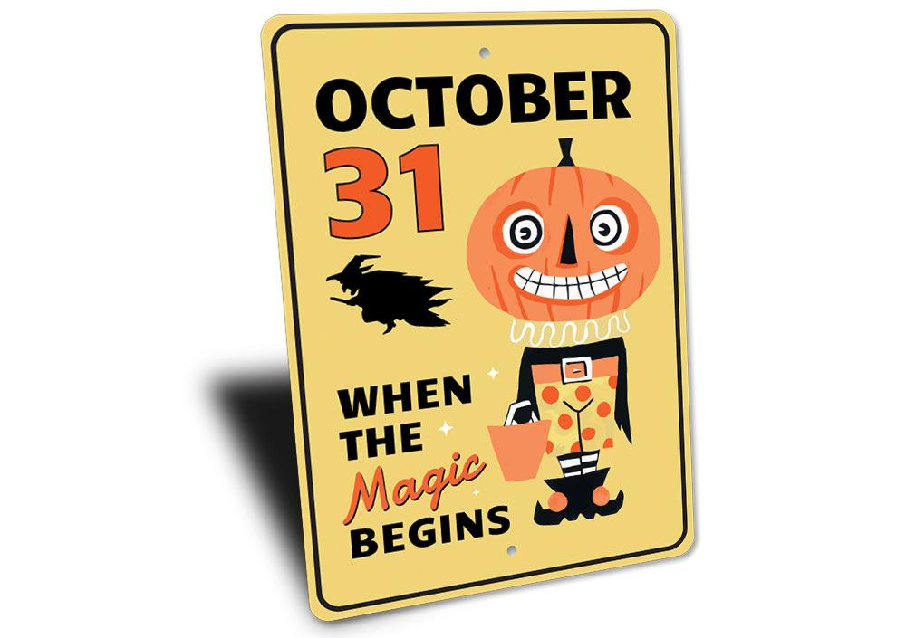 October 31 decorative sign made of aluminum, featuring spooky Halloween-themed design, perfect for indoor and outdoor decoration.