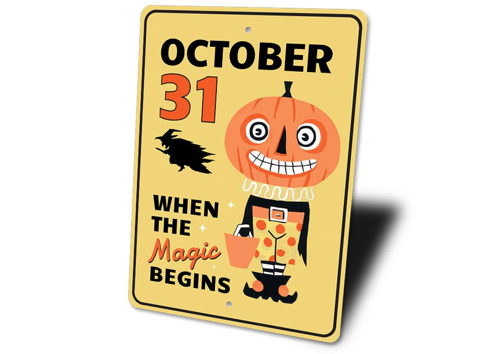 October 31 decorative sign made of aluminum, featuring spooky Halloween-themed design, perfect for indoor and outdoor decoration.