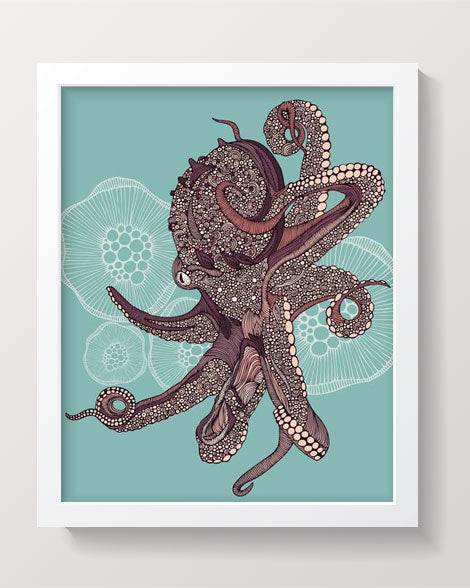 Vibrant Octopus Bloom artwork printed on 8x10 photographic paper, showcasing intricate details and colors.