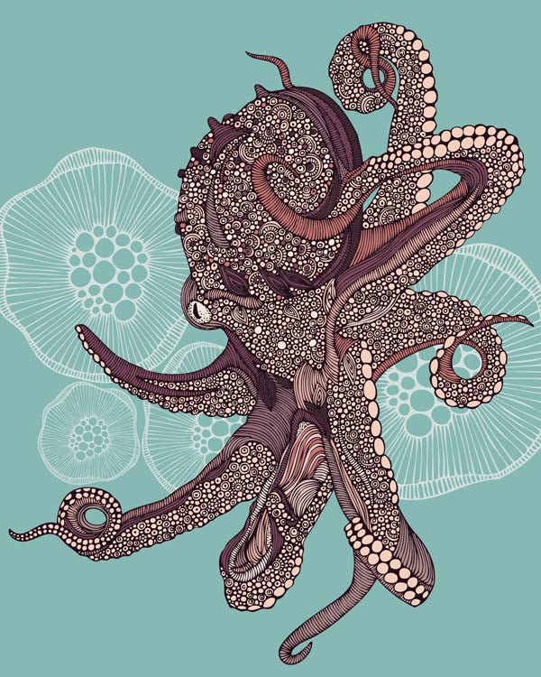 Vibrant Octopus Bloom artwork printed on 8x10 photographic paper, showcasing intricate details and colors.