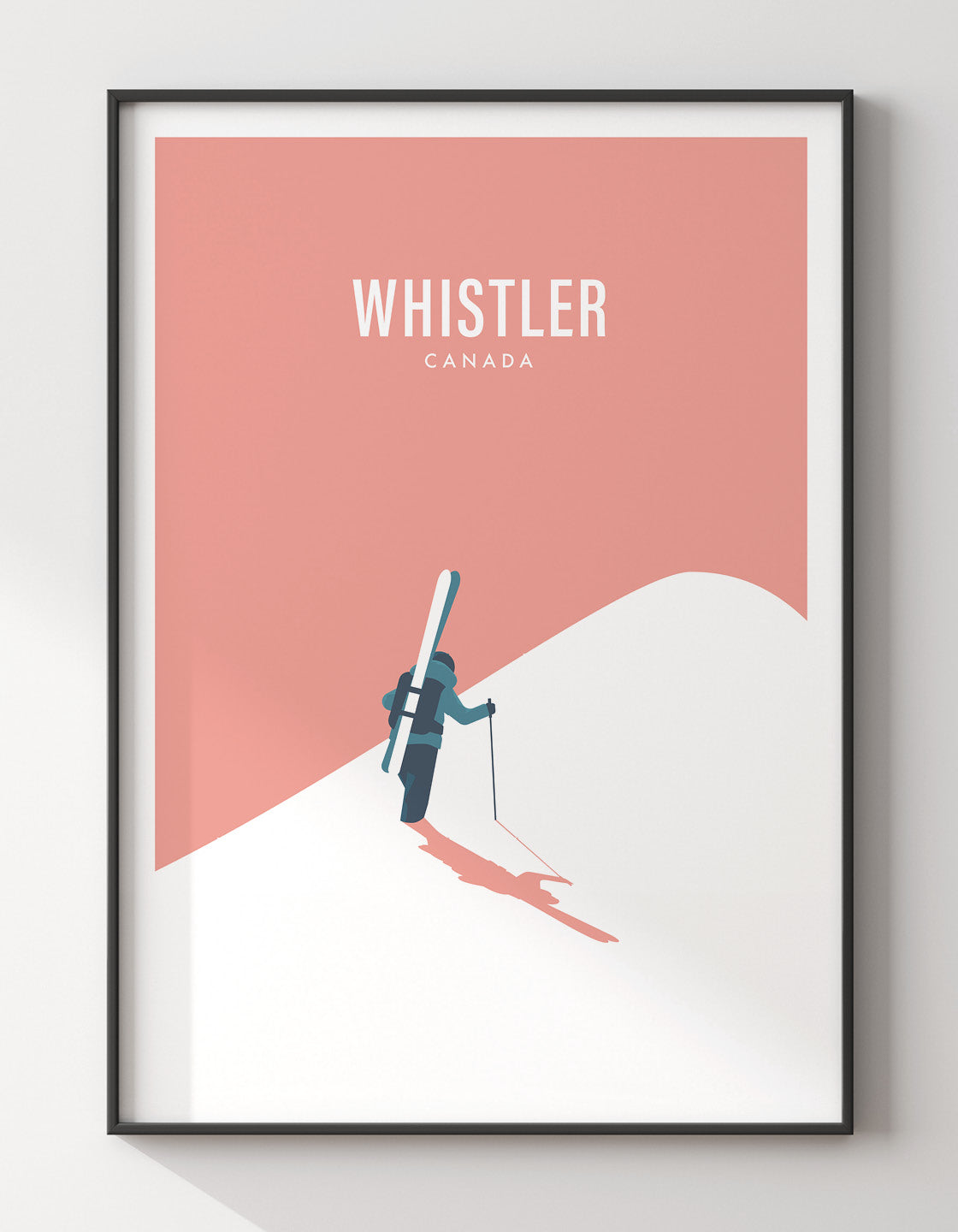 Off Piste Skier II art print featuring minimalist and retro ski design, customizable with ski resort names.