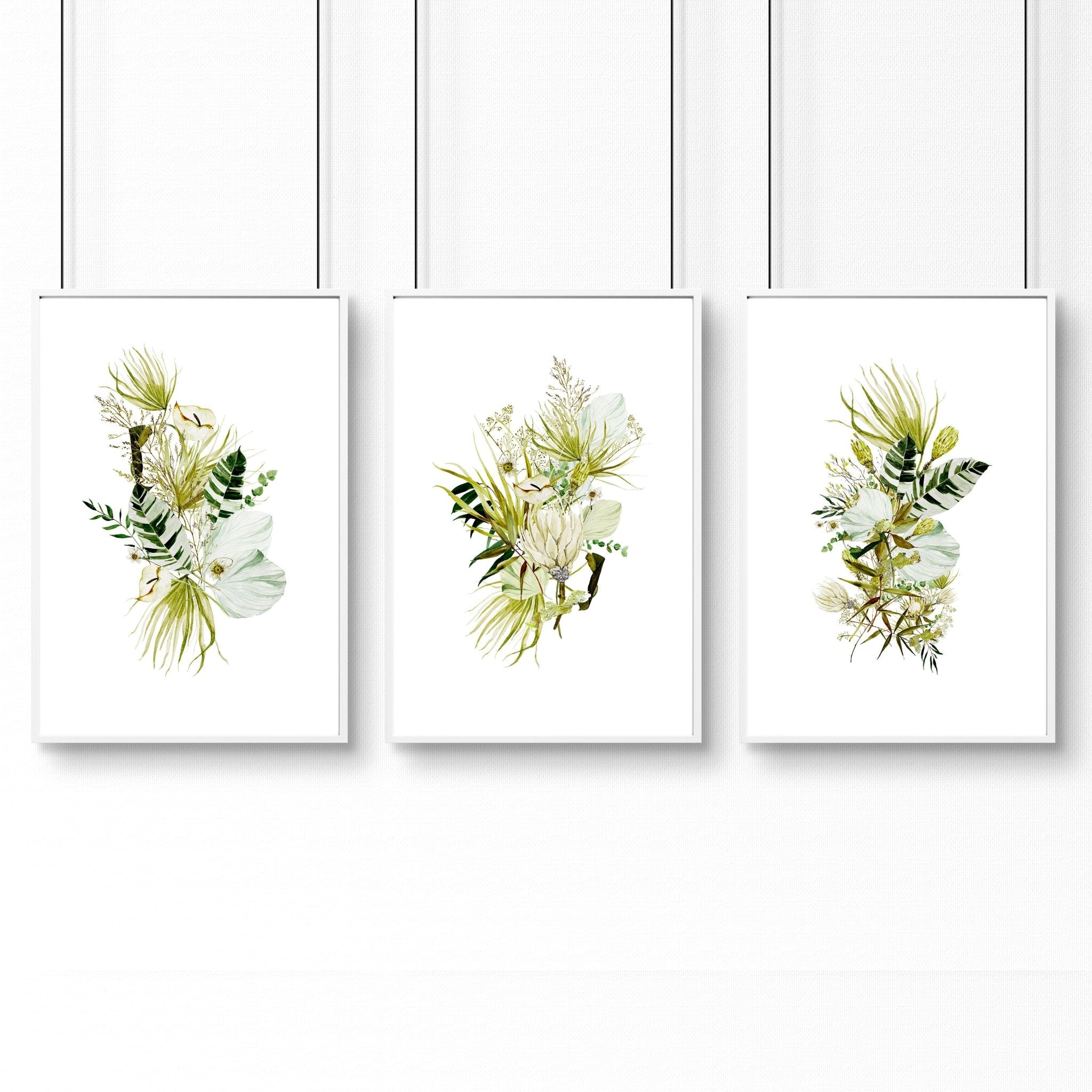 Set of 3 Botanical Boho wall art prints in Lime Green tones, perfect for office desk decor.