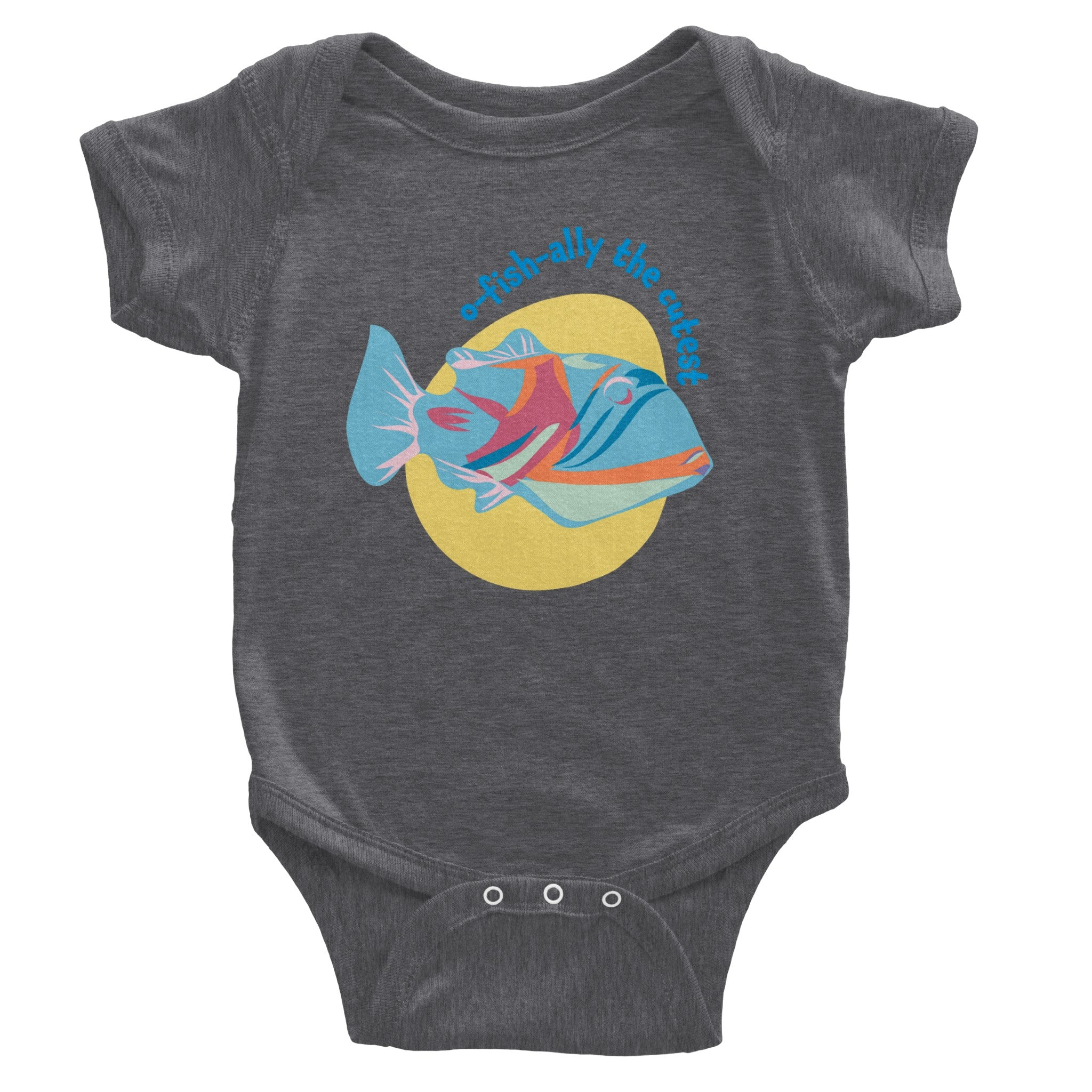 O-fish-ally the Cutest Baby Short Sleeve Bodysuit in various colors, showcasing its soft cotton fabric and practical design.