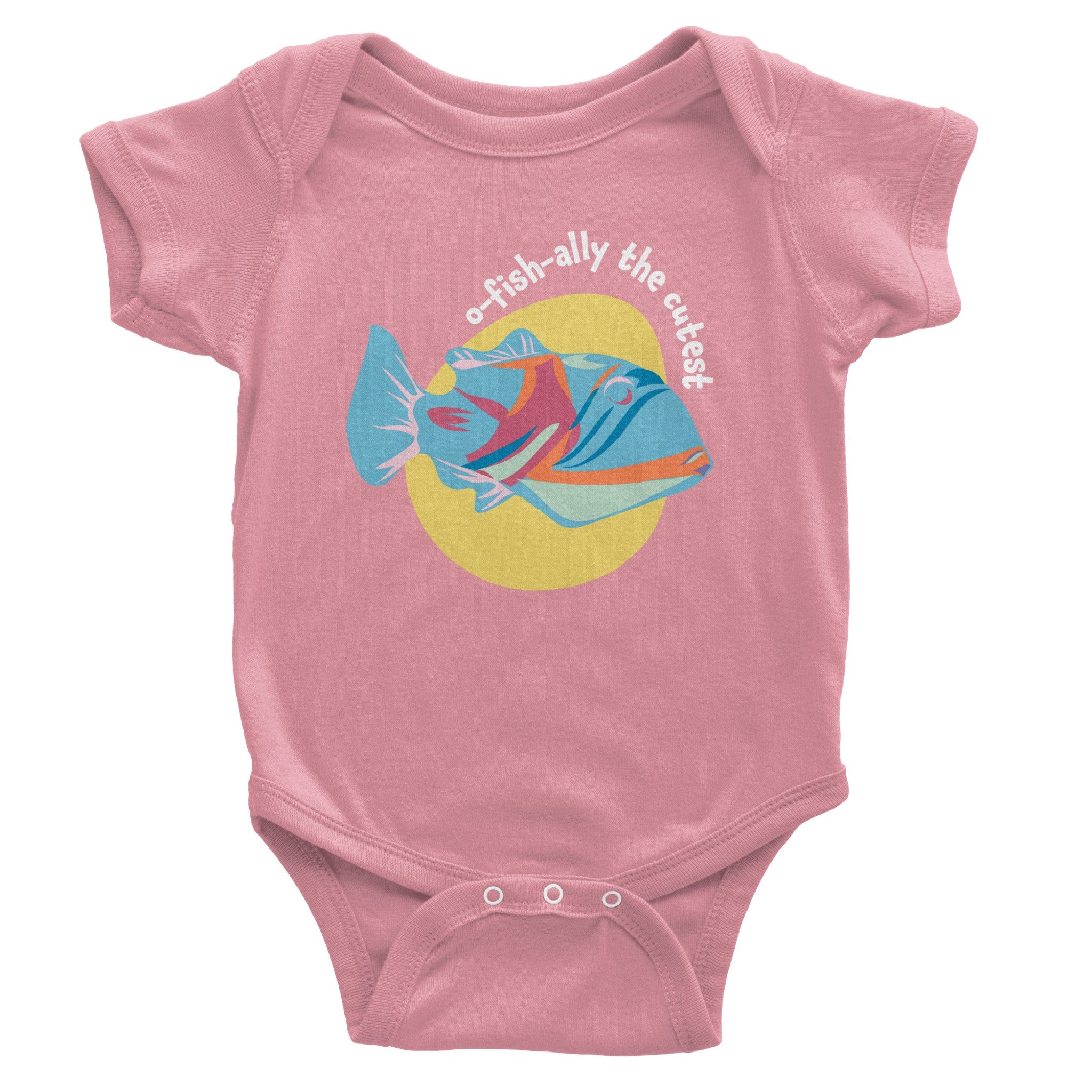 O-fish-ally the Cutest Baby Short Sleeve Bodysuit in various colors, showcasing its soft cotton fabric and practical design.