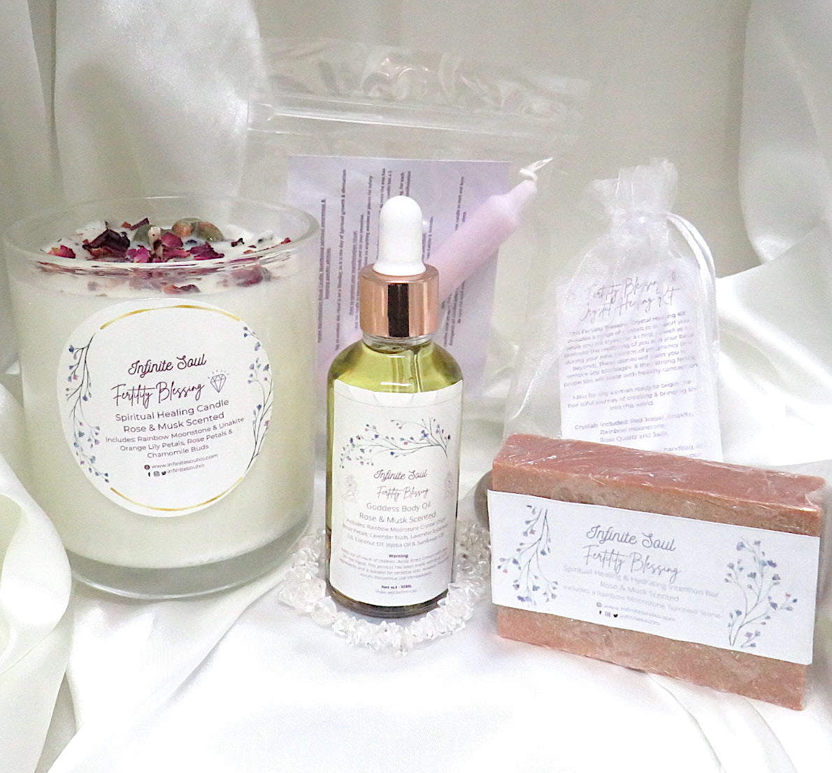 Oh Baby! Fertility Blessing Bundle featuring candles, crystals, and body oil for fertility support.