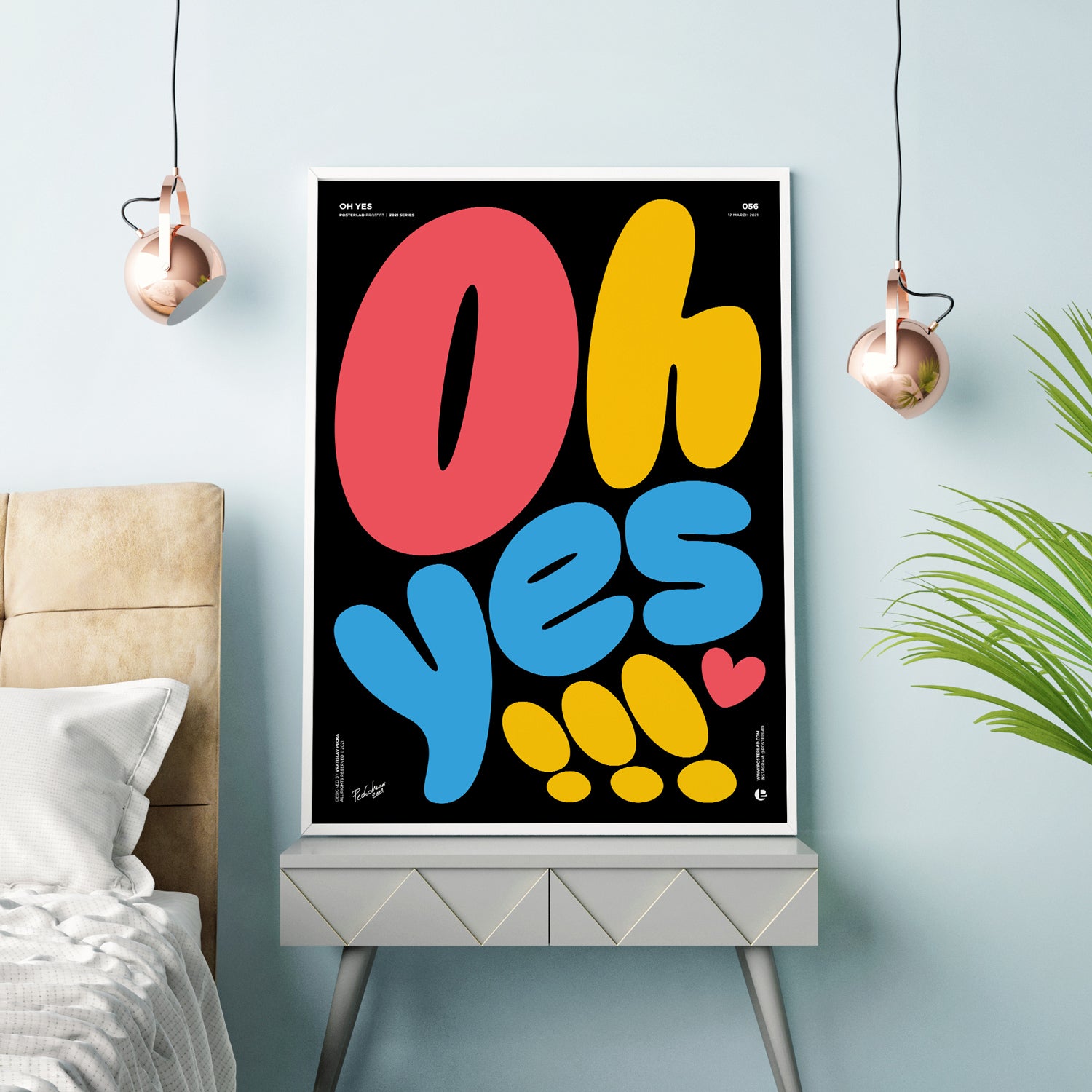 Colorful 'Oh Yes' poster featuring a humorous phrase on thick matte paper, perfect for home or office decor.