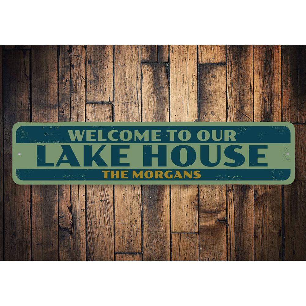 A beautifully crafted Old Lake House Sign made of high-quality aluminum, showcasing a rustic design perfect for lakehouses.