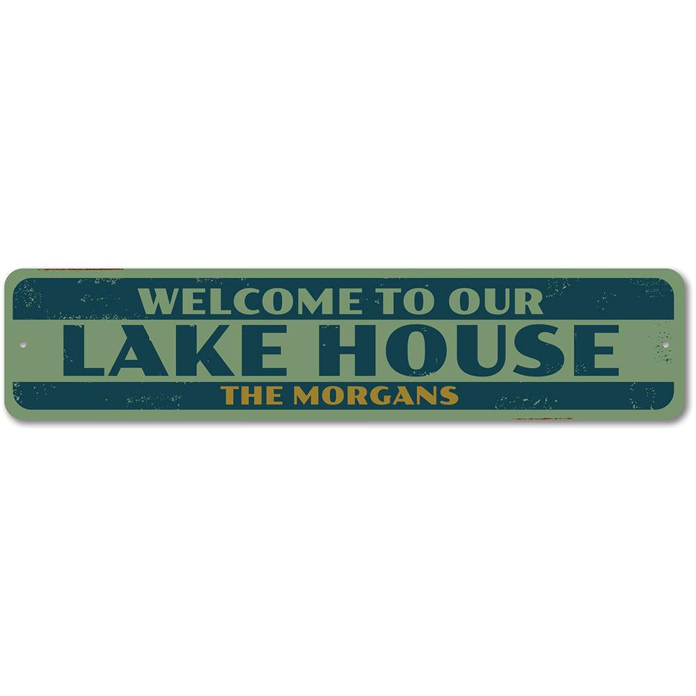 A beautifully crafted Old Lake House Sign made of high-quality aluminum, showcasing a rustic design perfect for lakehouses.