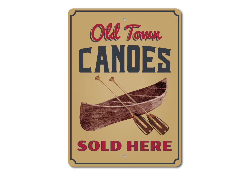 Old Town Canoes Sign made of high-quality aluminum, featuring a decorative design perfect for lakeside homes.