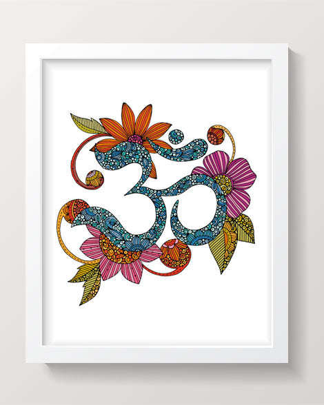 An 8x10 archival art print of Om flowers, showcasing intricate pen and ink details with vibrant digital coloring on matte cardstock.