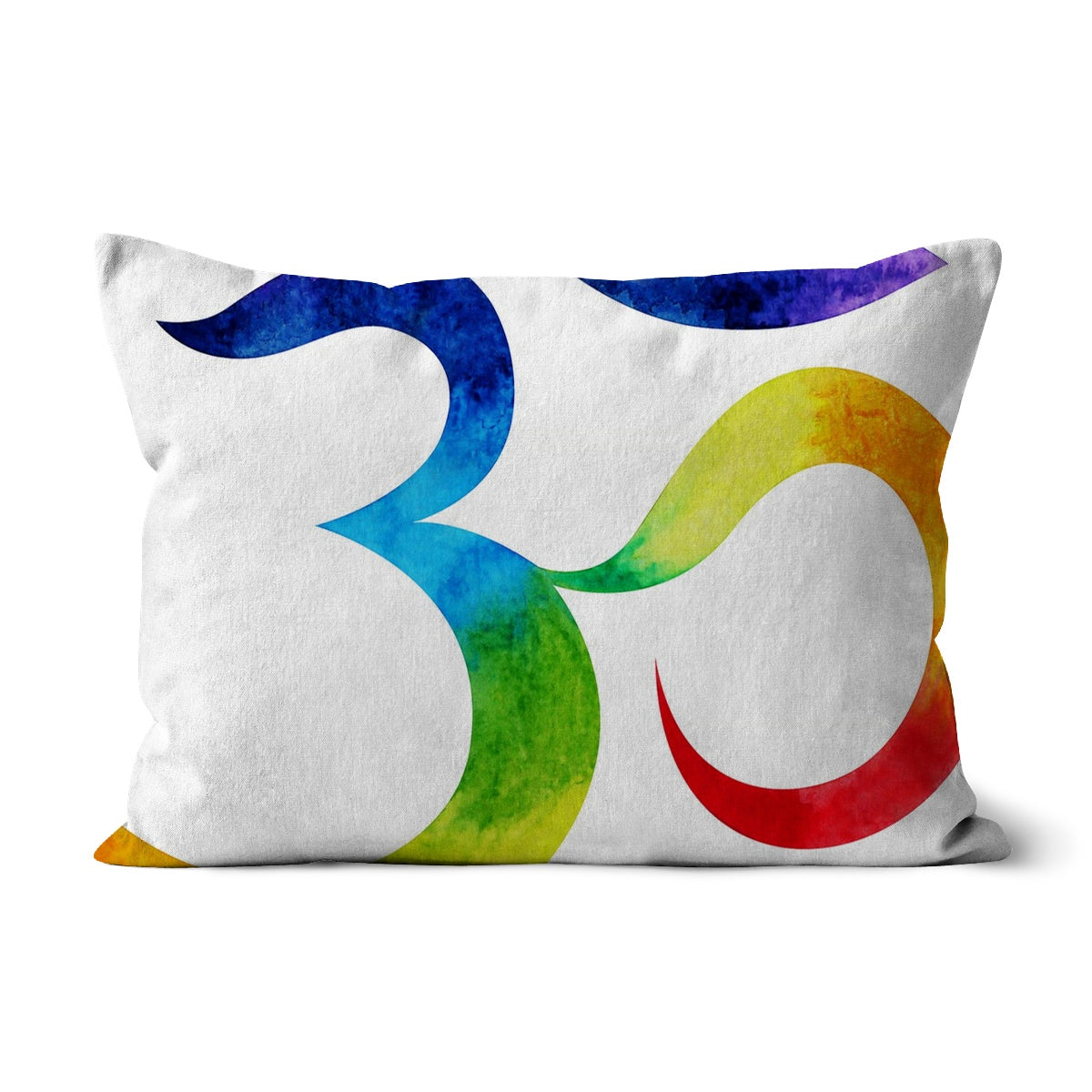 Om Peace Ethnic Cushion featuring intricate ethnic design in vibrant colors, available in soft faux suede, linen, and cotton fabrics.