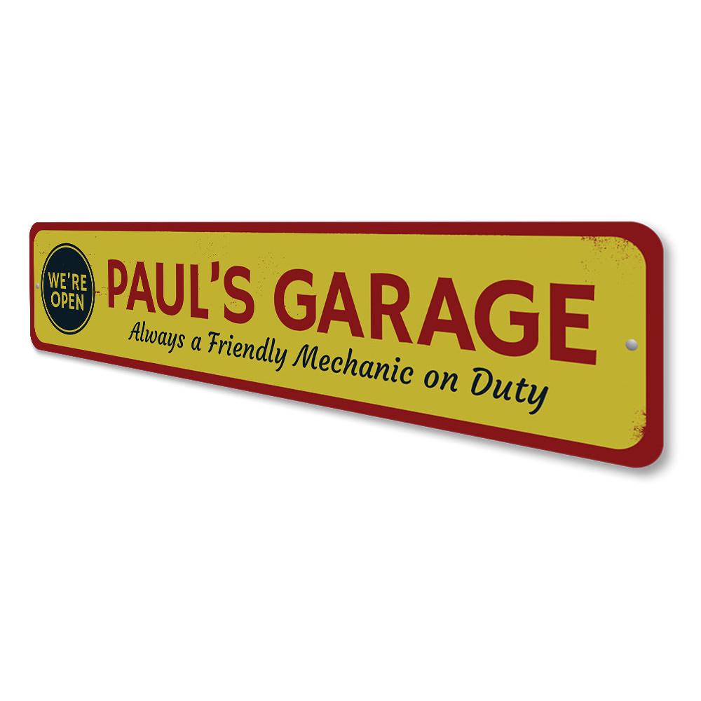 Customizable Open Garage Sign made from durable aluminum, featuring pre-drilled holes for easy mounting.