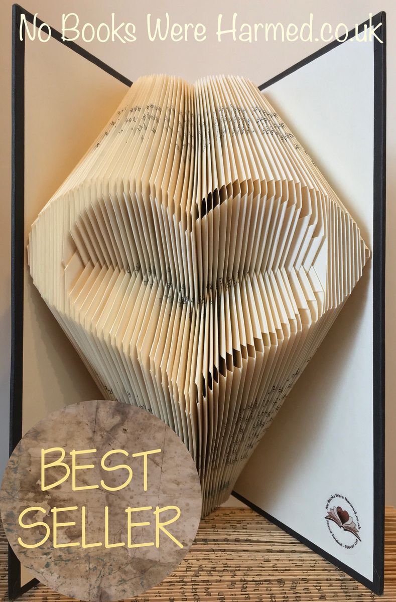 Handcrafted Open Heart art piece made from vintage book pages, showcasing intricate folds and unique design.