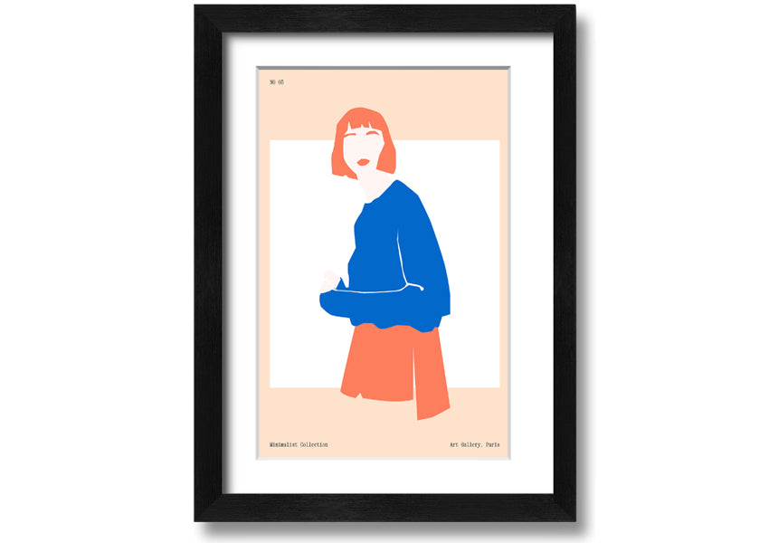 Framed print of a woman with vibrant orange hair, showcasing artistic expression and handmade quality.