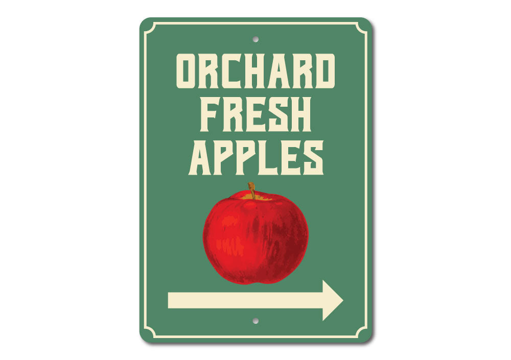 Orchard Fresh Apples Sign made of high-quality aluminum, featuring vibrant colors and a rustic design, perfect for business or home decor.