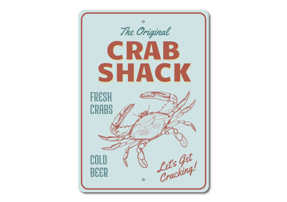 Original Crab Shack Sign made of high-quality aluminum, featuring a beach-themed design perfect for coastal decor.