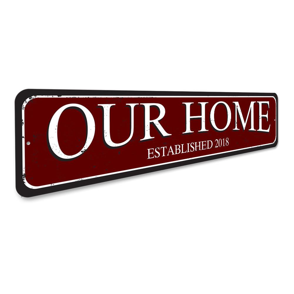 A customizable decorative home sign made of high-quality aluminum, featuring pre-drilled holes for easy mounting, showcasing a stylish design.