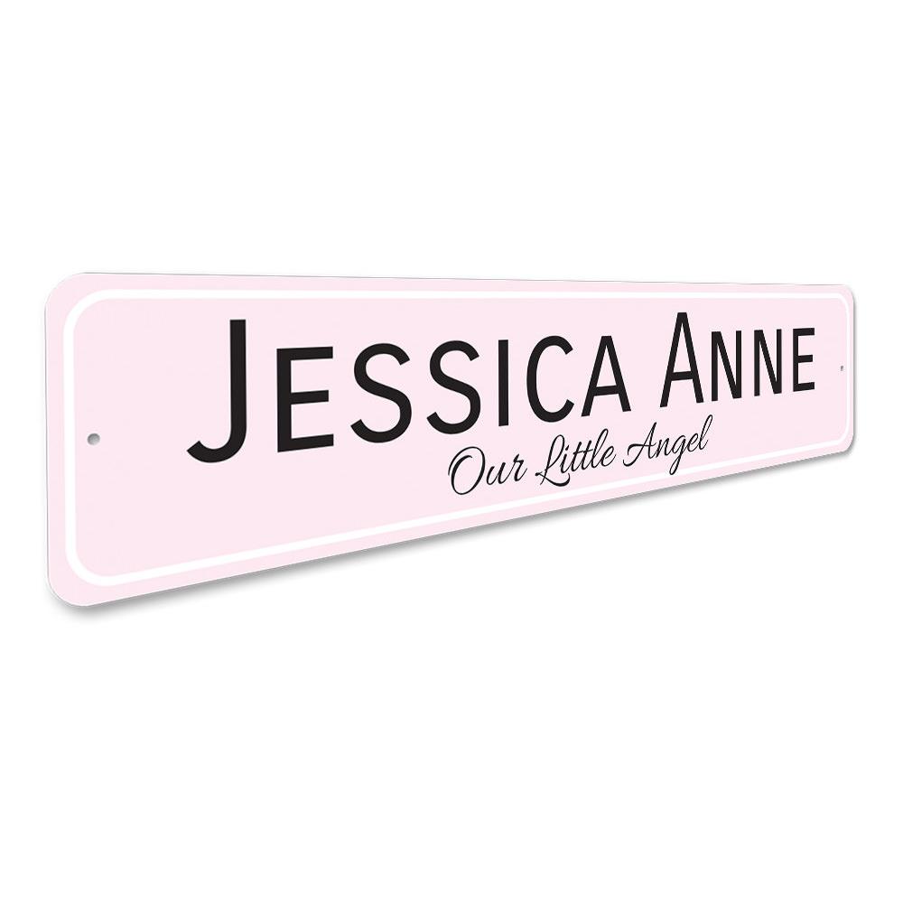 A beautifully crafted Our Little Angel Sign made from high-quality aluminum, featuring customizable text for a personalized touch.