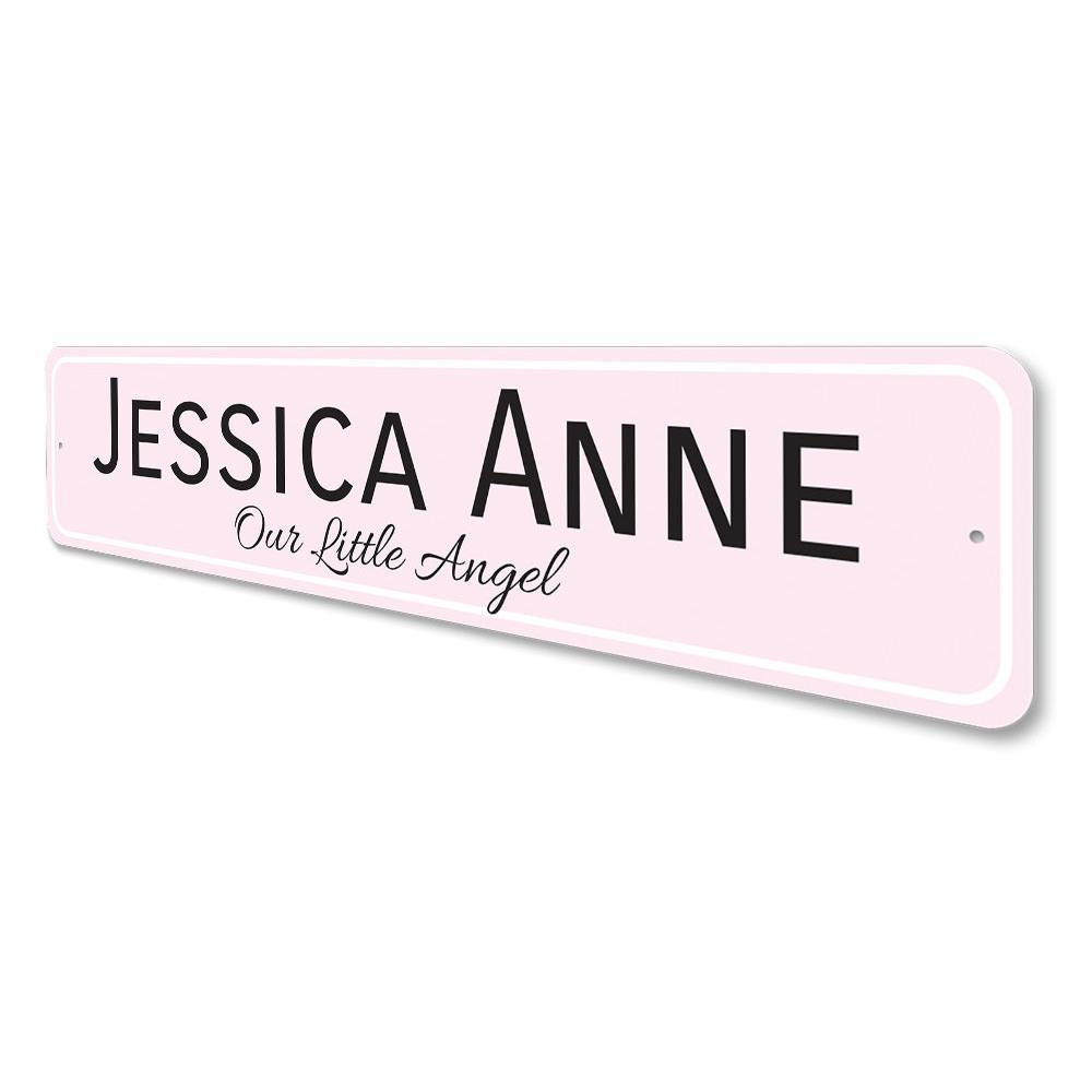 A beautifully crafted Our Little Angel Sign made from high-quality aluminum, featuring customizable text for a personalized touch.