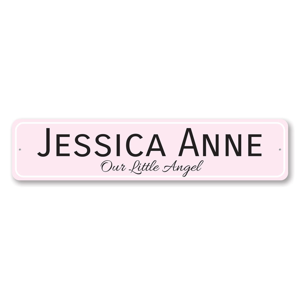 A beautifully crafted Our Little Angel Sign made from high-quality aluminum, featuring customizable text for a personalized touch.