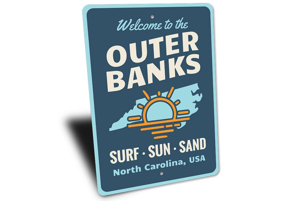 Outer Banks North Carolina decorative sign made of high-quality aluminum, featuring coastal-themed design, perfect for beach houses and decor.