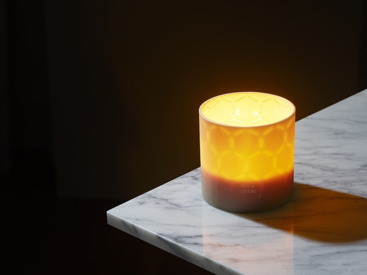 Pagua Bay Fragrance Luxury Beeswax Candle in a unique translucent clay vessel, showcasing a delicate honeycomb pattern.