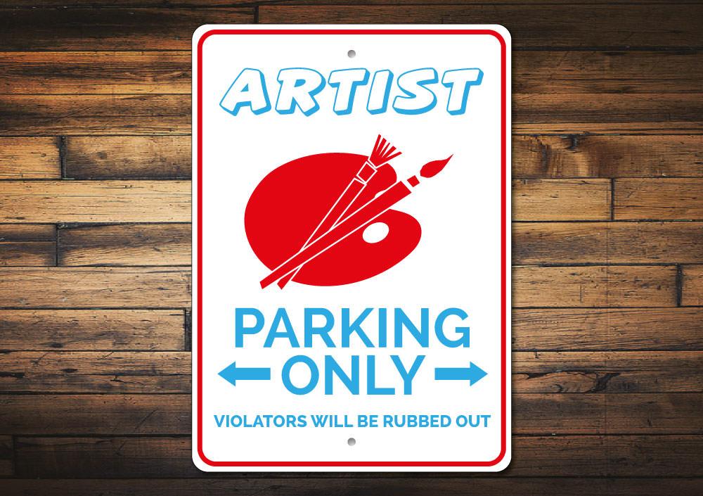 A customizable aluminum Painter Sign for reserved parking, featuring pre-drilled holes for easy mounting and various design options.