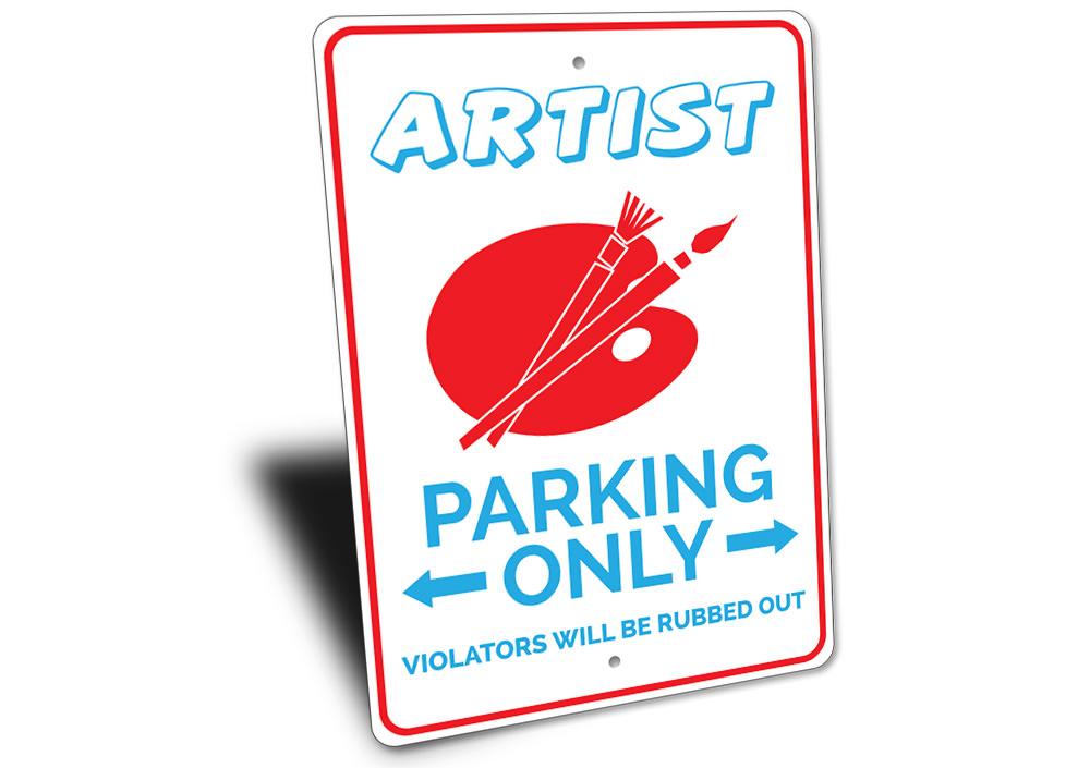 A customizable aluminum Painter Sign for reserved parking, featuring pre-drilled holes for easy mounting and various design options.