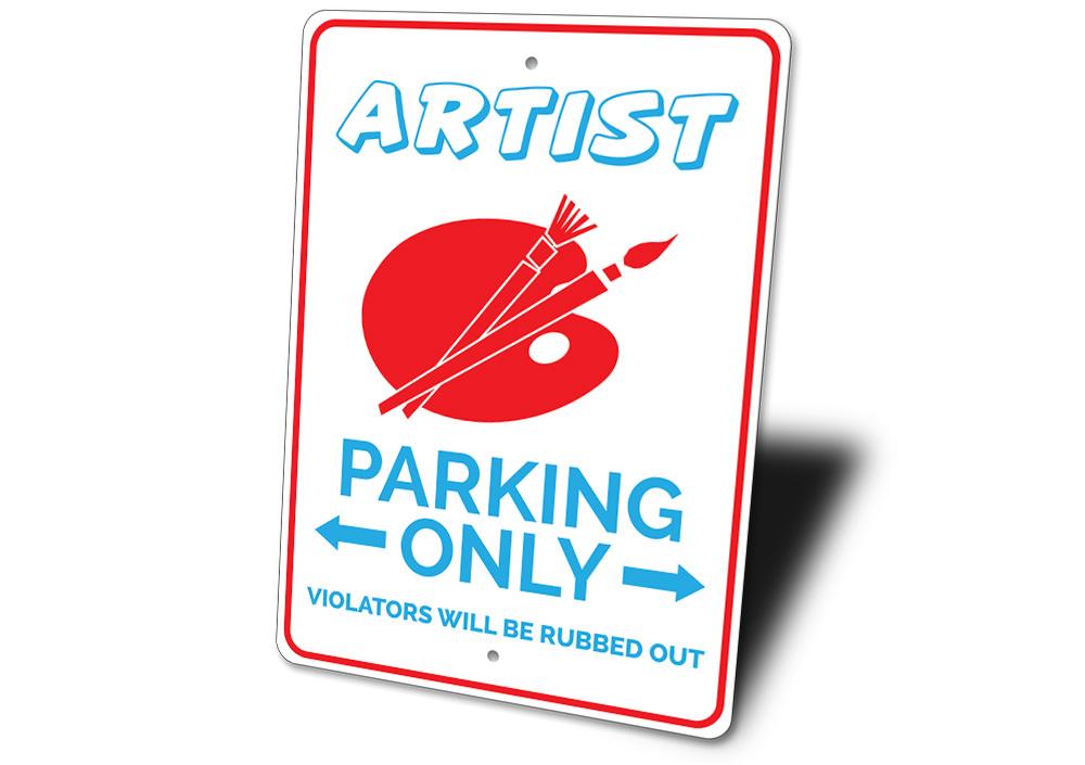 A customizable aluminum Painter Sign for reserved parking, featuring pre-drilled holes for easy mounting and various design options.