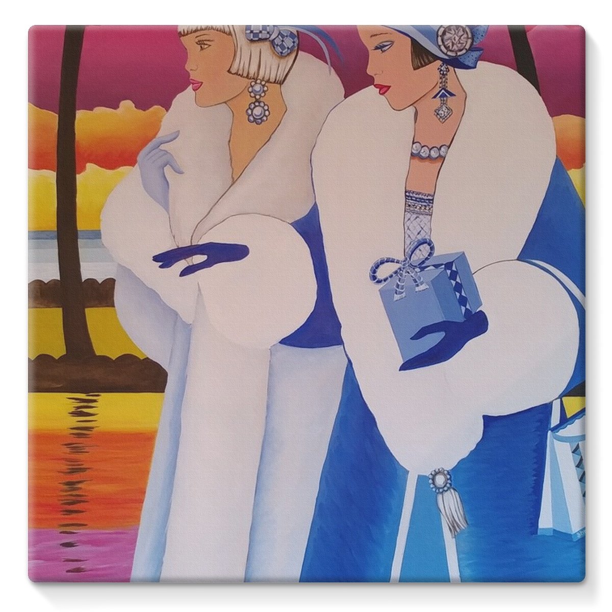 Palm Beach Blue Art Deco Canvas Lite featuring vibrant blue tones and art deco design, gallery wrapped on a slim stretcher bar.