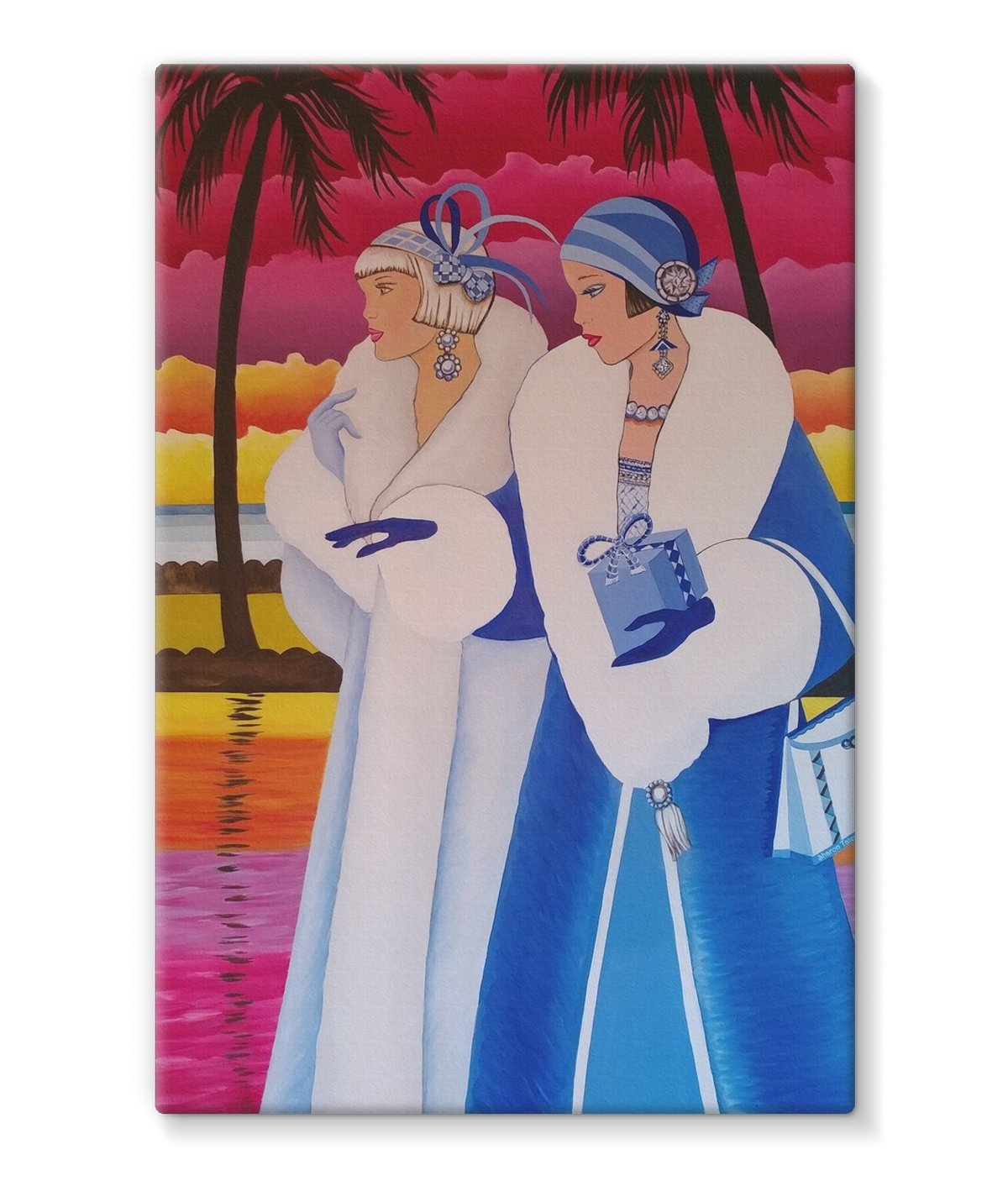 Palm Beach Blue Art Deco Canvas Lite featuring vibrant blue tones and art deco design, gallery wrapped on a slim stretcher bar.