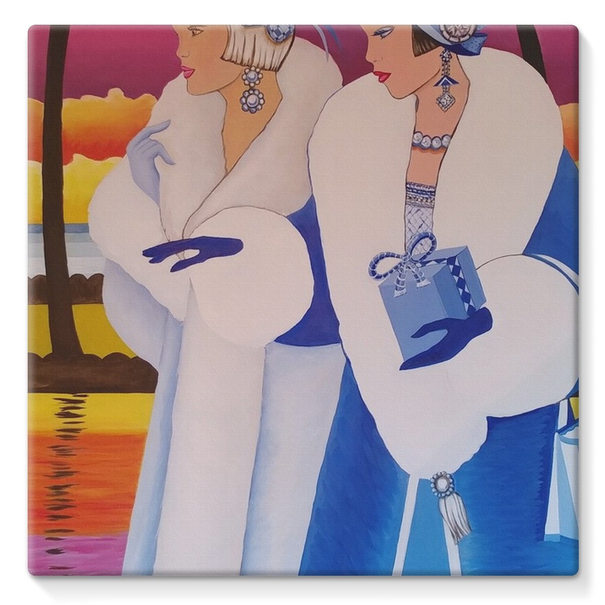 Palm Beach Blue Canvas artwork featuring vibrant blue hues on heavyweight poly-cotton material, gallery wrapped on a deep stretcher bar.