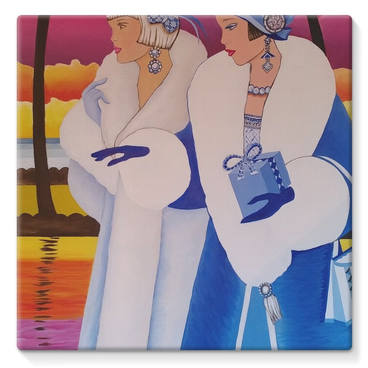 Palm Beach Blue Canvas artwork featuring vibrant blue hues on heavyweight poly-cotton material, gallery wrapped on a deep stretcher bar.