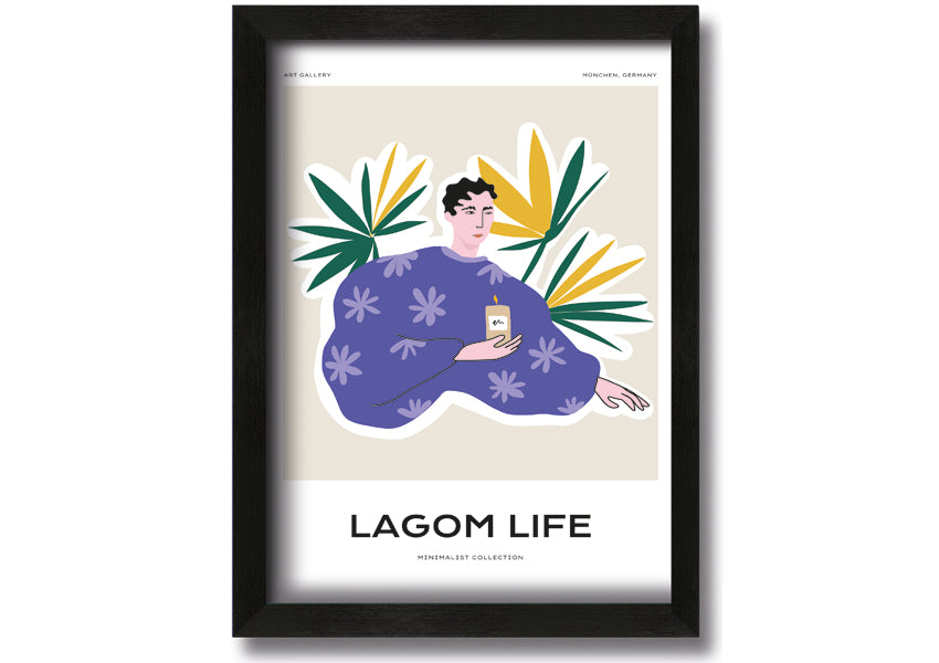 Framed Palm Leaf Lady print showcasing a beautiful palm leaf design, available in various frame colors, ready to hang.