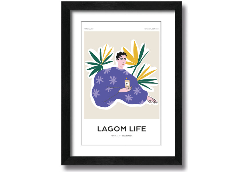 Framed Palm Leaf Lady print showcasing a beautiful palm leaf design, available in various frame colors, ready to hang.