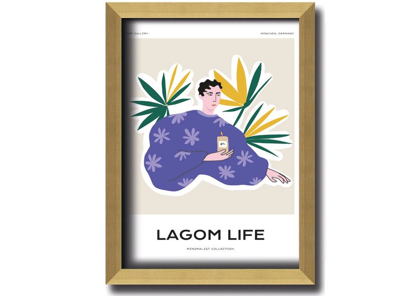 Framed Palm Leaf Lady print showcasing a beautiful palm leaf design, available in various frame colors, ready to hang.