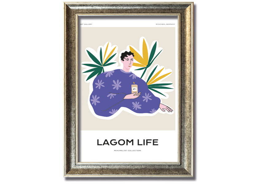 Framed Palm Leaf Lady print showcasing a beautiful palm leaf design, available in various frame colors, ready to hang.