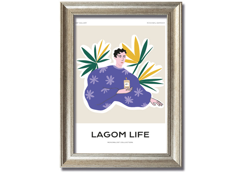 Framed Palm Leaf Lady print showcasing a beautiful palm leaf design, available in various frame colors, ready to hang.